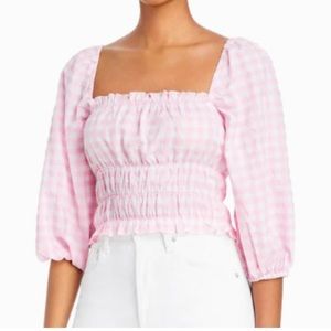 CHARLIE HOLIDAY BOHEME OFF THE SHOULDER CHECKERED PEASANT TOP